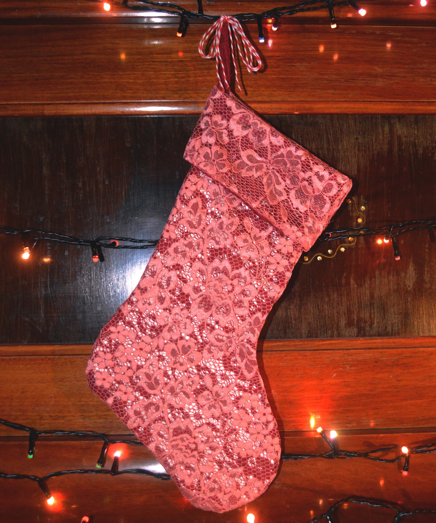 Limited Edition Lace Christmas Stocking Pink&Red