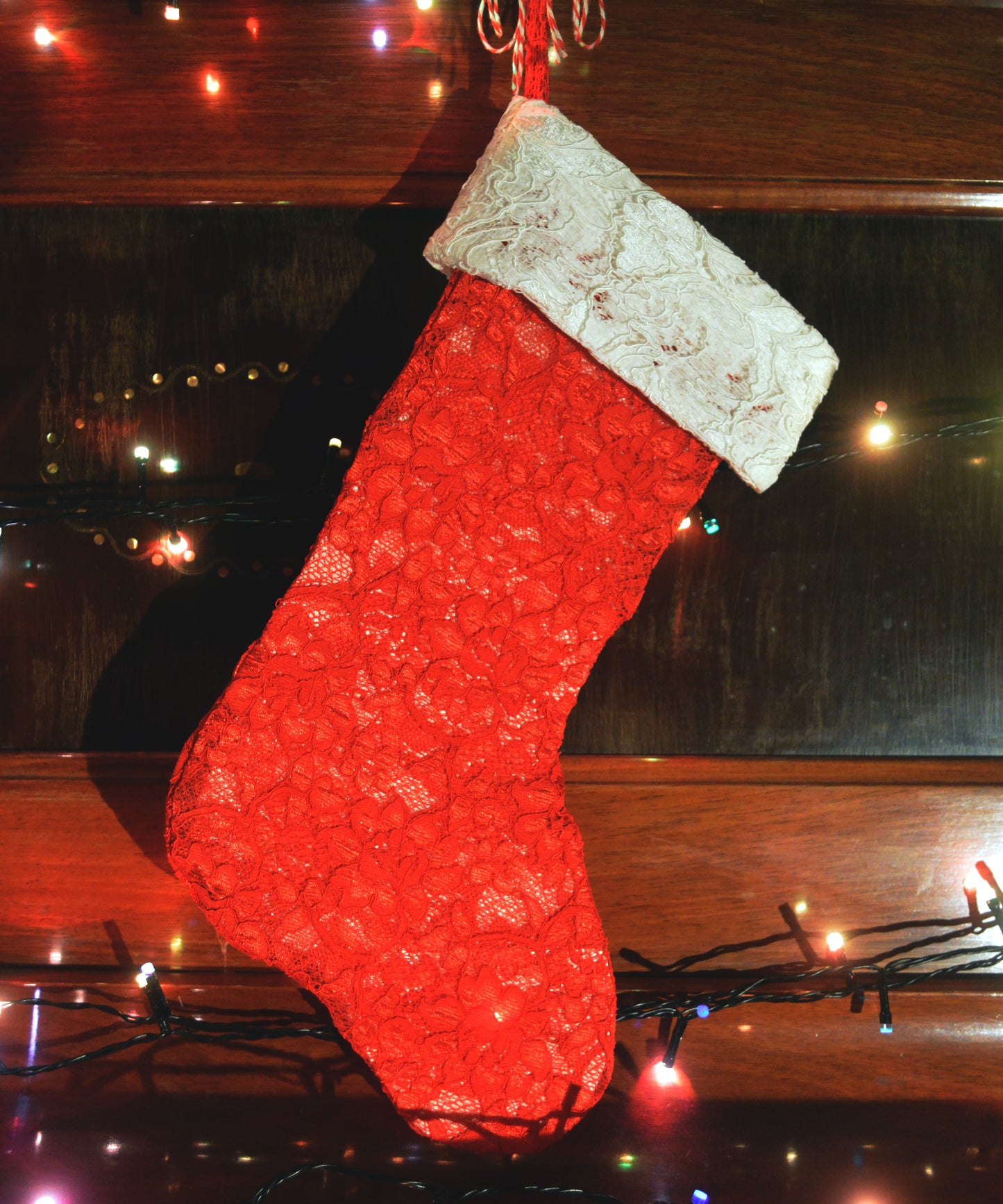 Limited Edition Lace Christmas Stocking Red&White