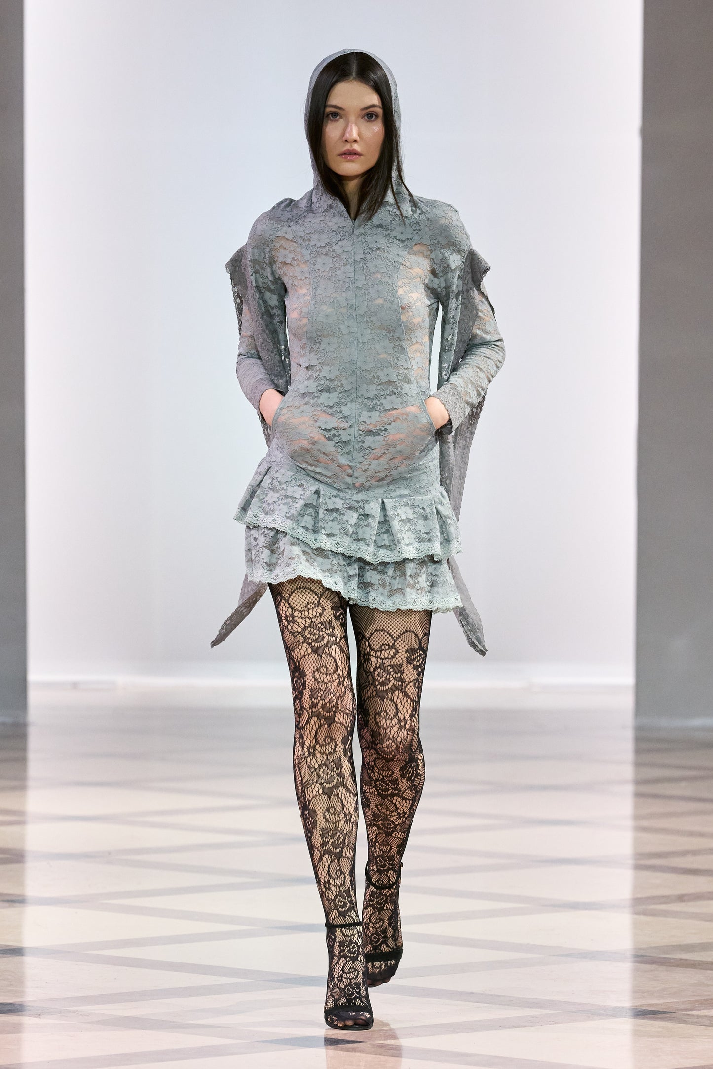 Grey Hooded Medieval Rave Dress