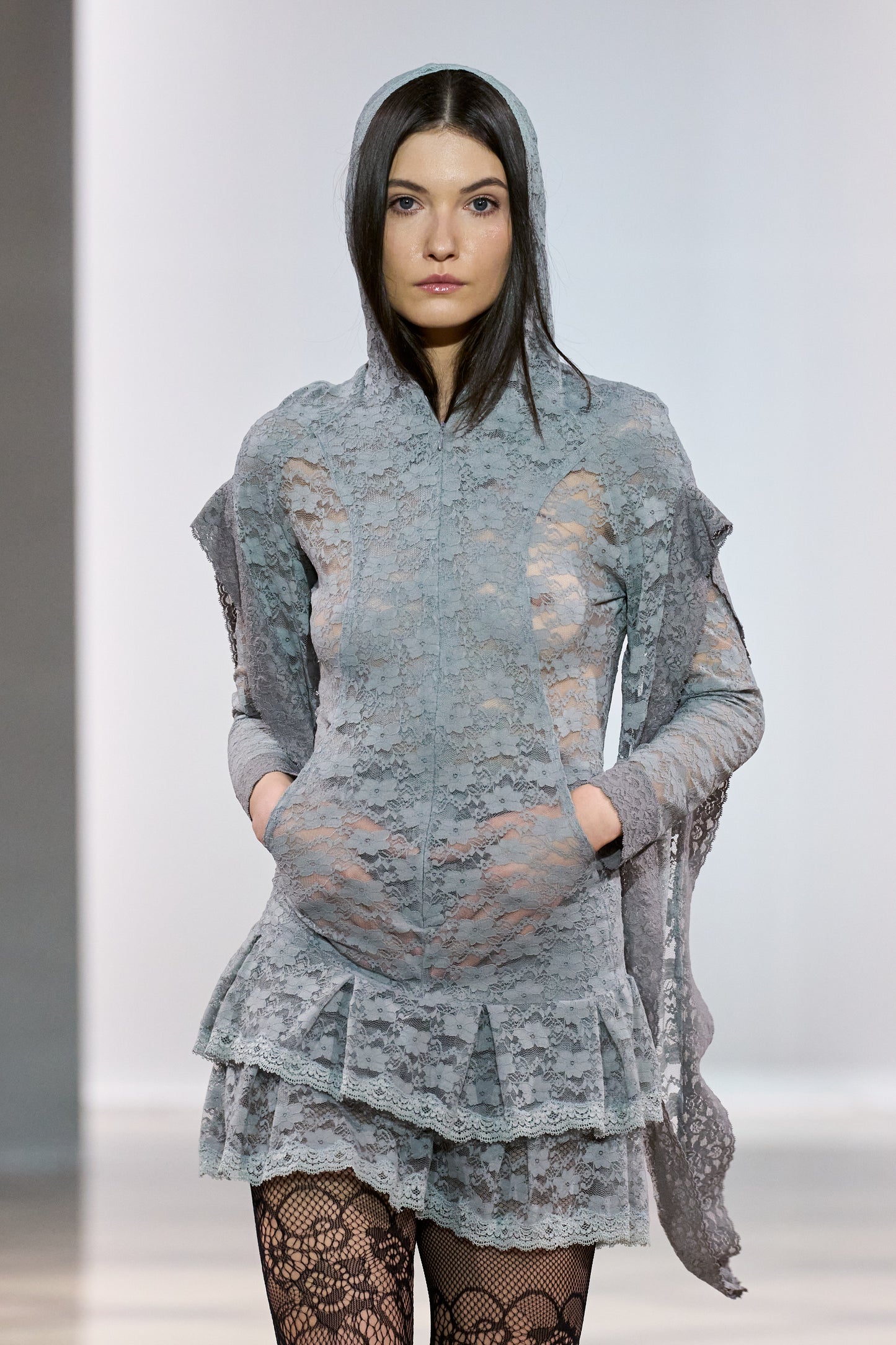 Grey Hooded Medieval Rave Dress