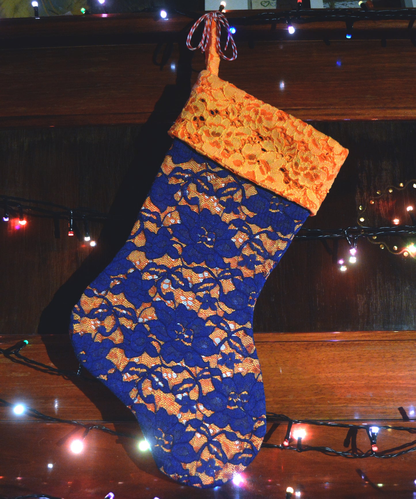 Limited Edition Lace Christmas Stocking Blue&Orange