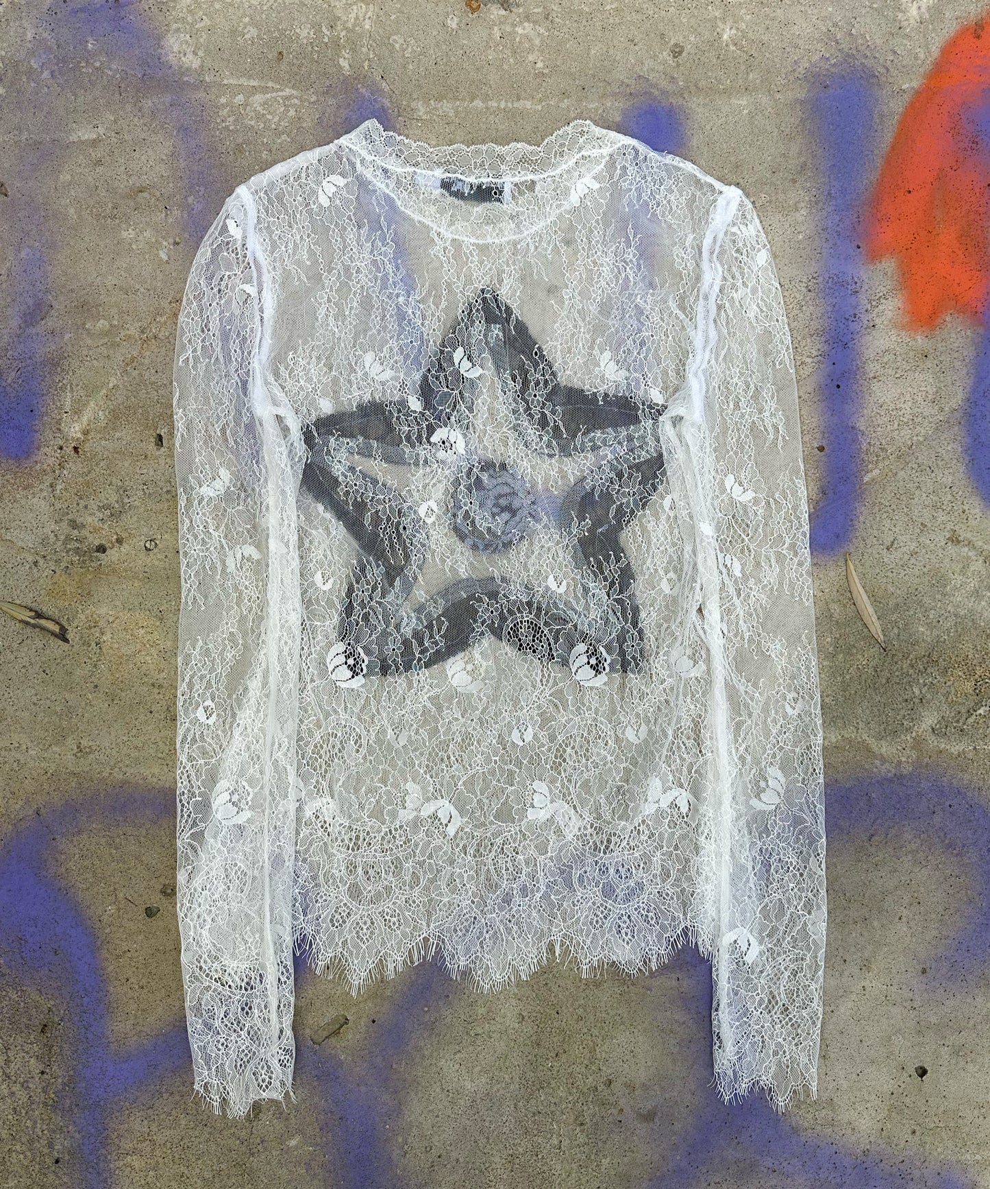 One-of-a-Kind Ghost Star Tee Black & White Lace (Fits XS-S)
