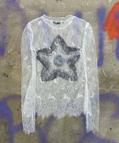 One-of-a-Kind Ghost Star Tee Black & White Lace (Fits XS-S)