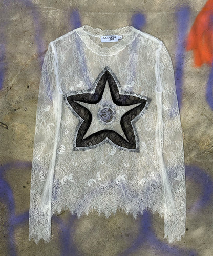 One-of-a-Kind Ghost Star Tee Black & White Lace (Fits XS-S)