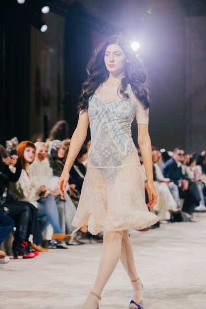 Bow Insert Short Sleeve Lace Dress