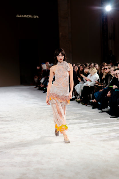 Halter-neck Floating Arches Lace Dress