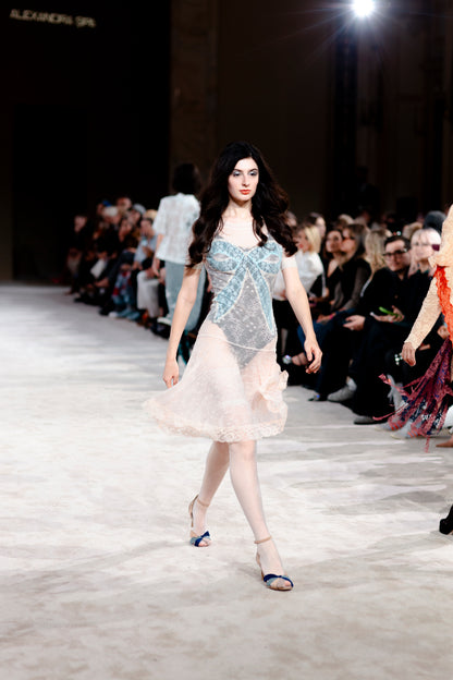 Bow Insert Short Sleeve Lace Dress