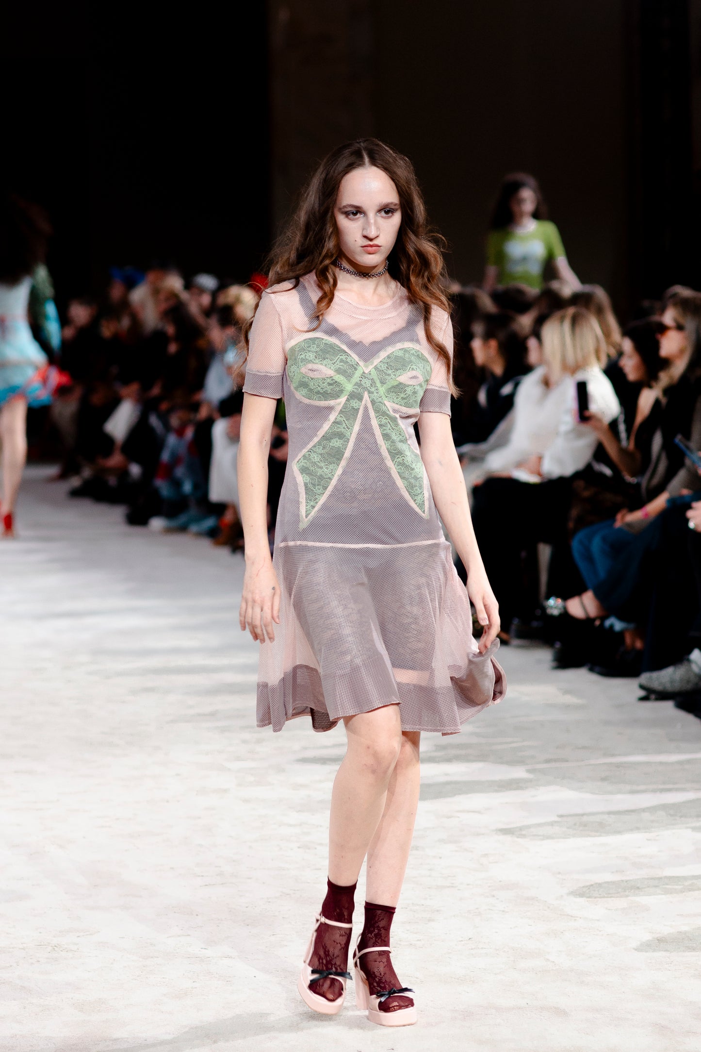 Bow Insert Short Sleeve Mesh Dress