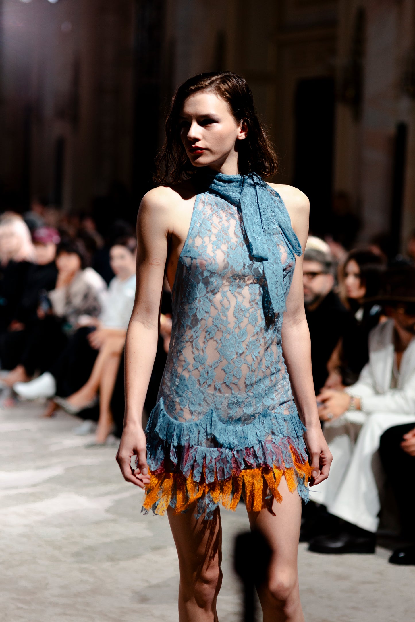 Halter-neck Short Multicolored Lace Dress