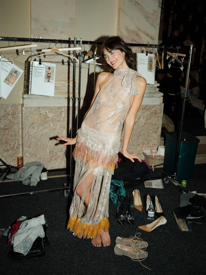 Halter-neck Floating Arches Lace Dress