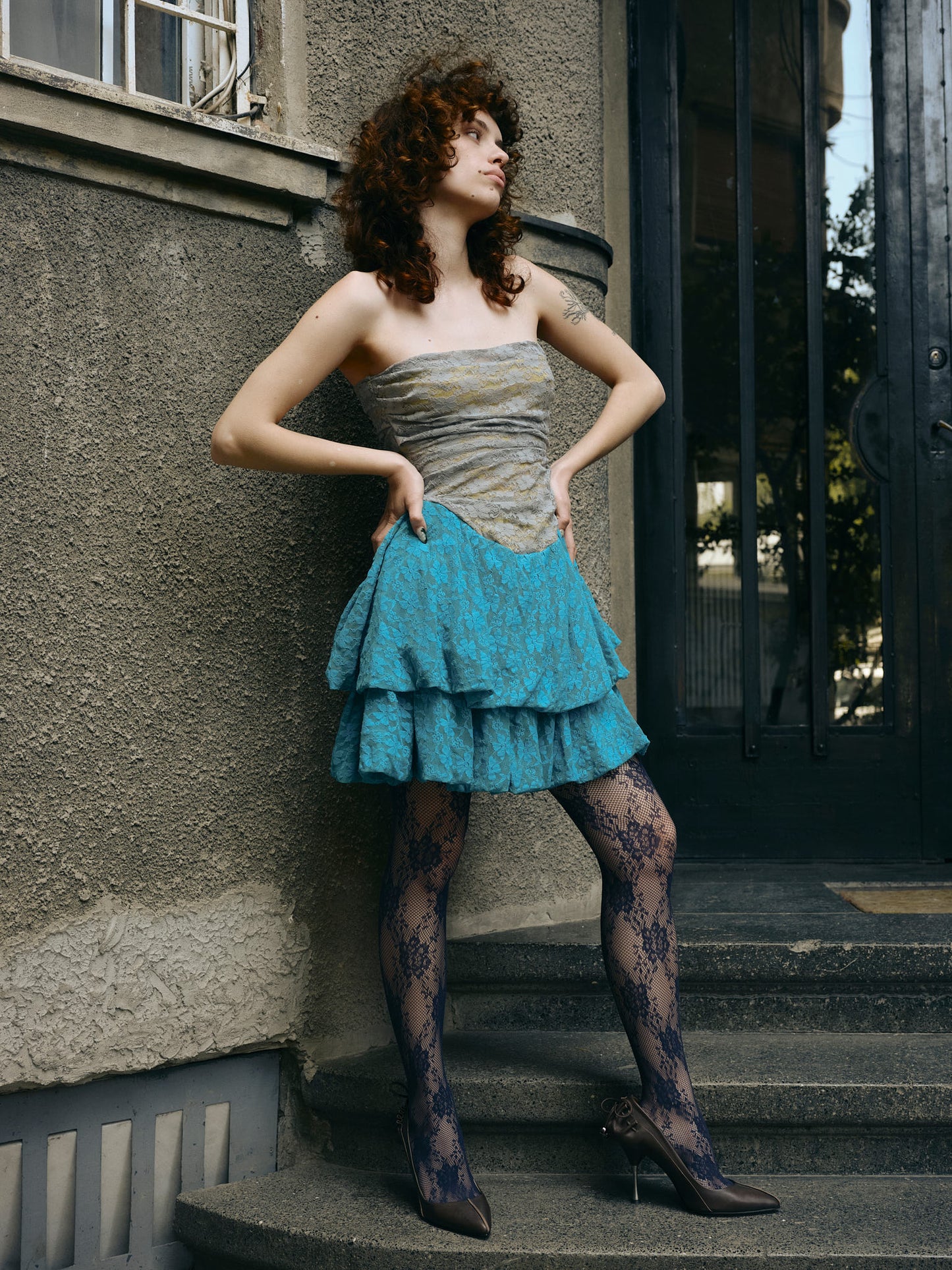 Stretch Lace Layered Strapless Dress