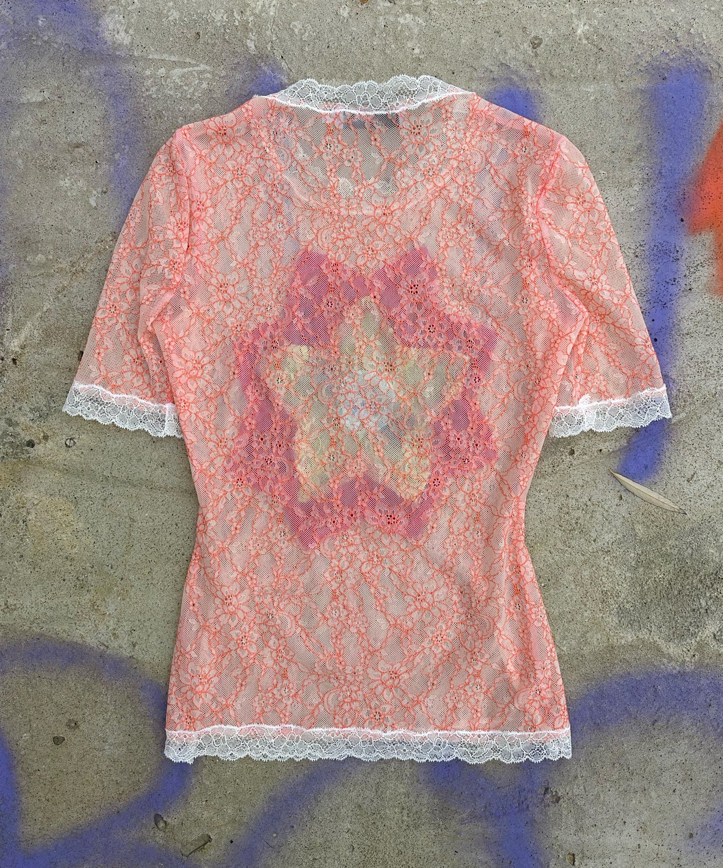 Pastel Frosty Floral Sheer Lace Tee Layered Multi-Color Design