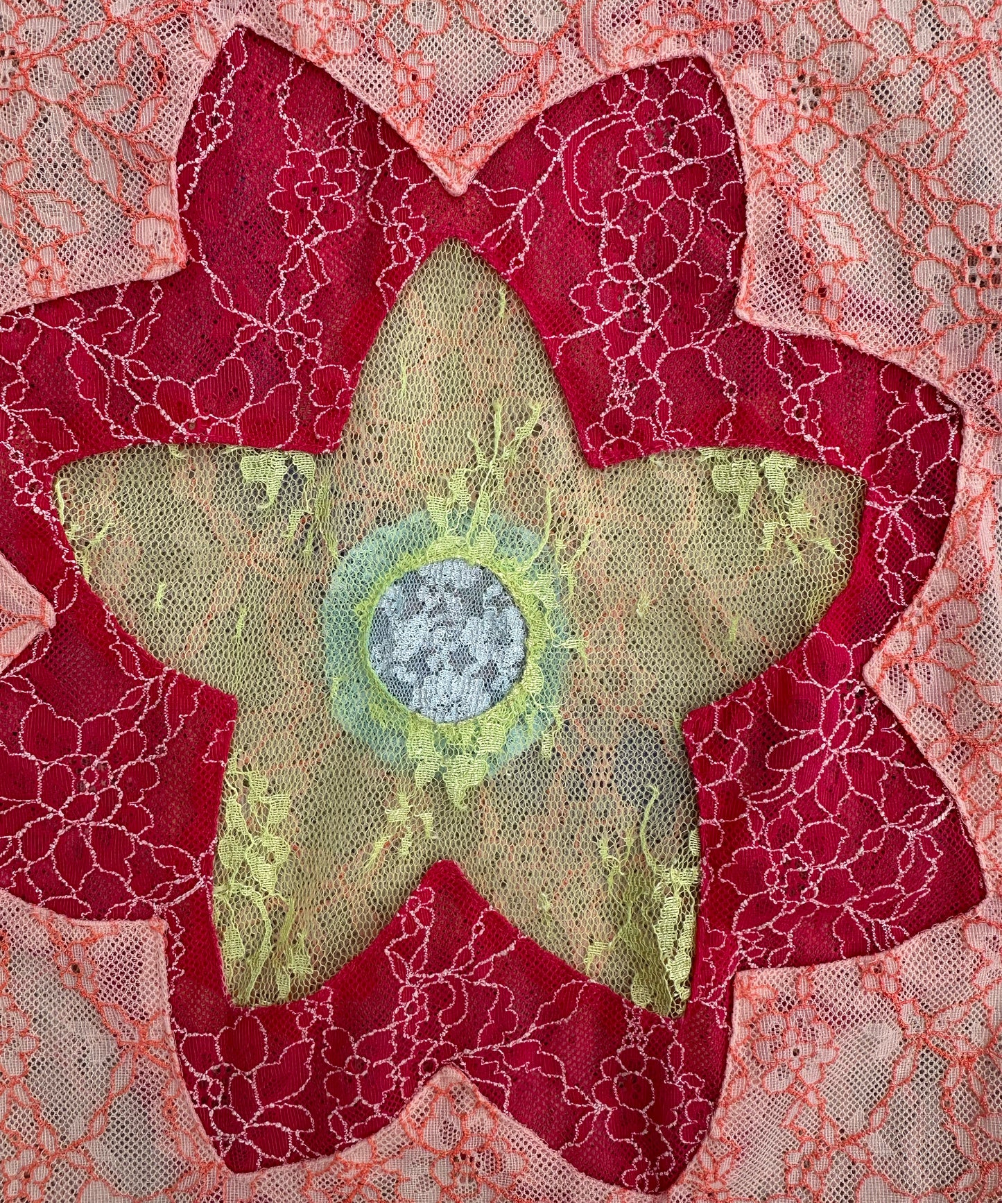 Pastel Frosty Floral Sheer Lace Tee Layered Multi-Color Design