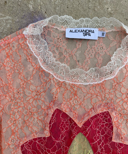 Pastel Frosty Floral Sheer Lace Tee Layered Multi-Color Design