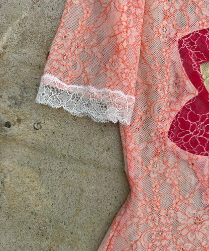 Pastel Frosty Floral Sheer Lace Tee Layered Multi-Color Design