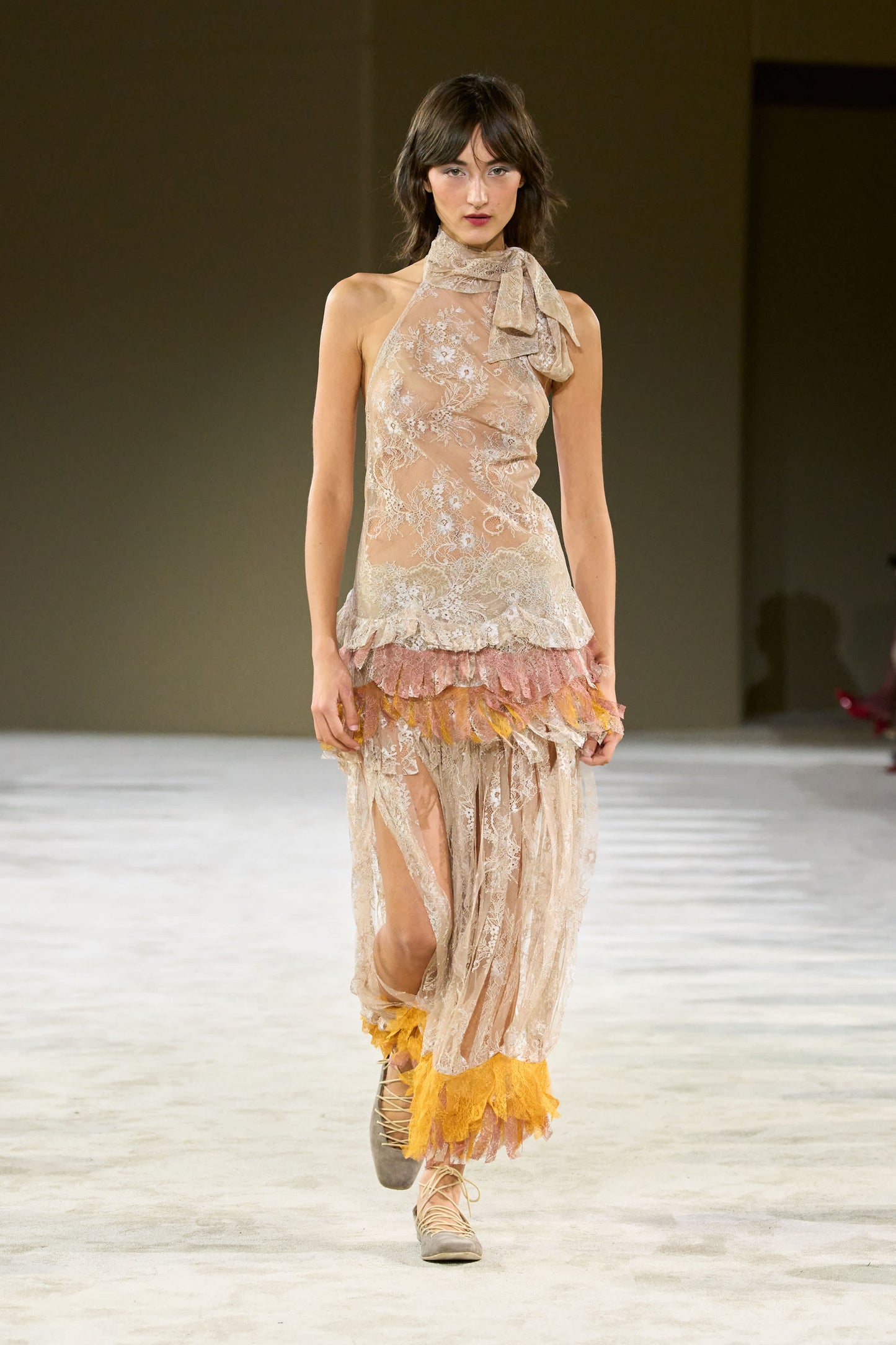 Halter-neck Floating Arches Lace Dress