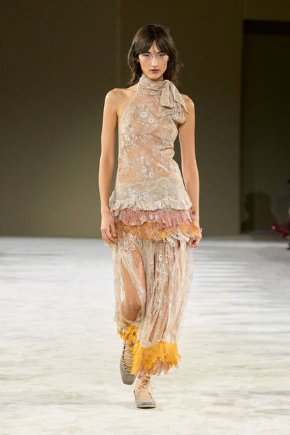 Halter-neck Floating Arches Lace Dress