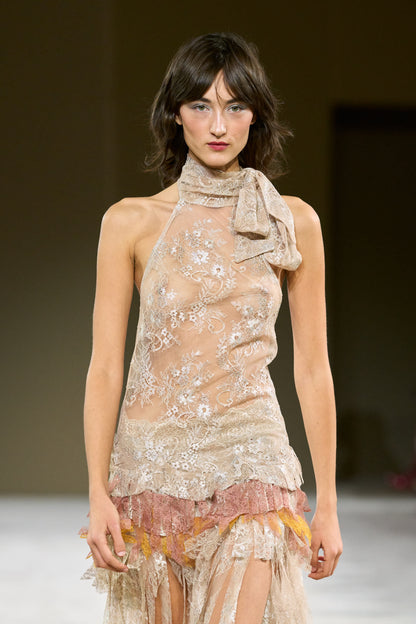 Halter-neck Floating Arches Lace Dress