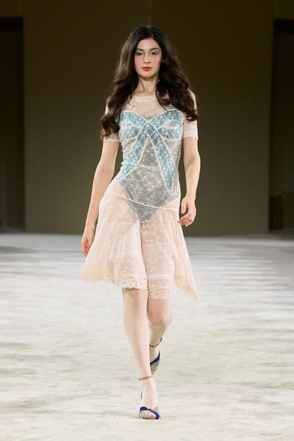 Bow Insert Short Sleeve Lace Dress