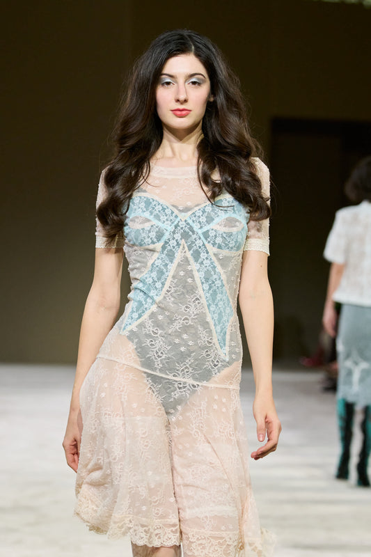 Bow Insert Short Sleeve Lace Dress