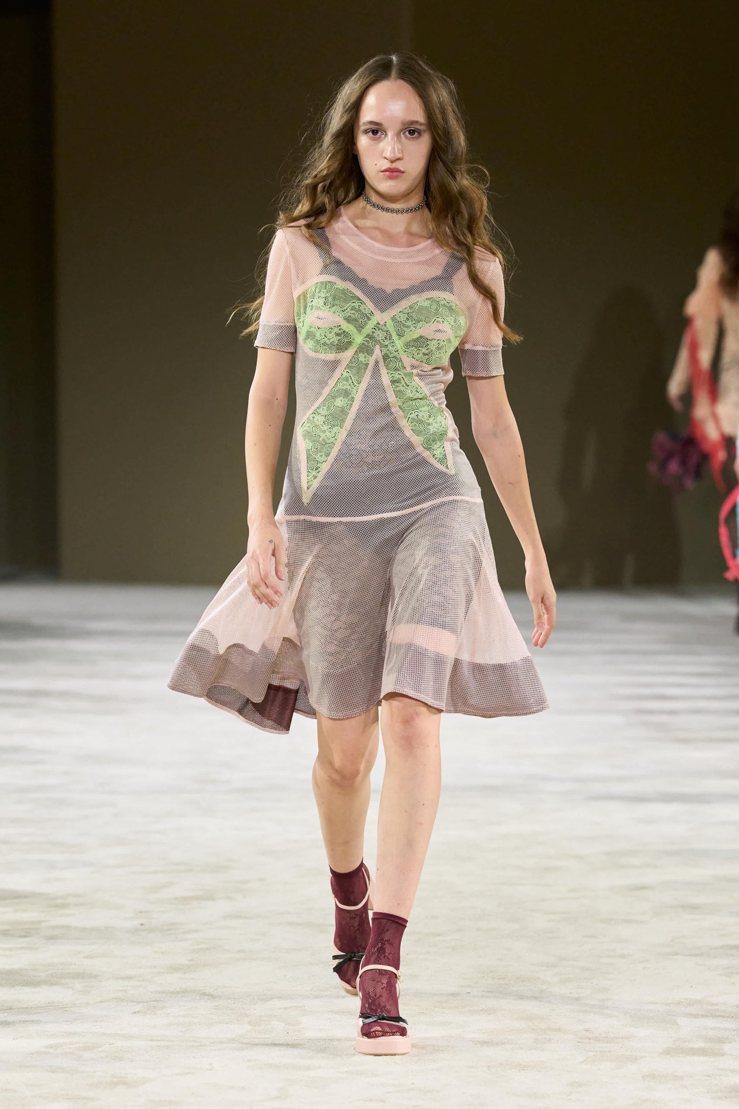 Bow Insert Short Sleeve Mesh Dress