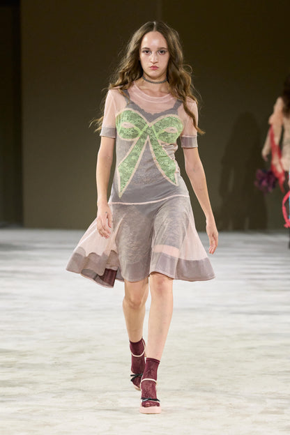 Bow Insert Short Sleeve Mesh Dress