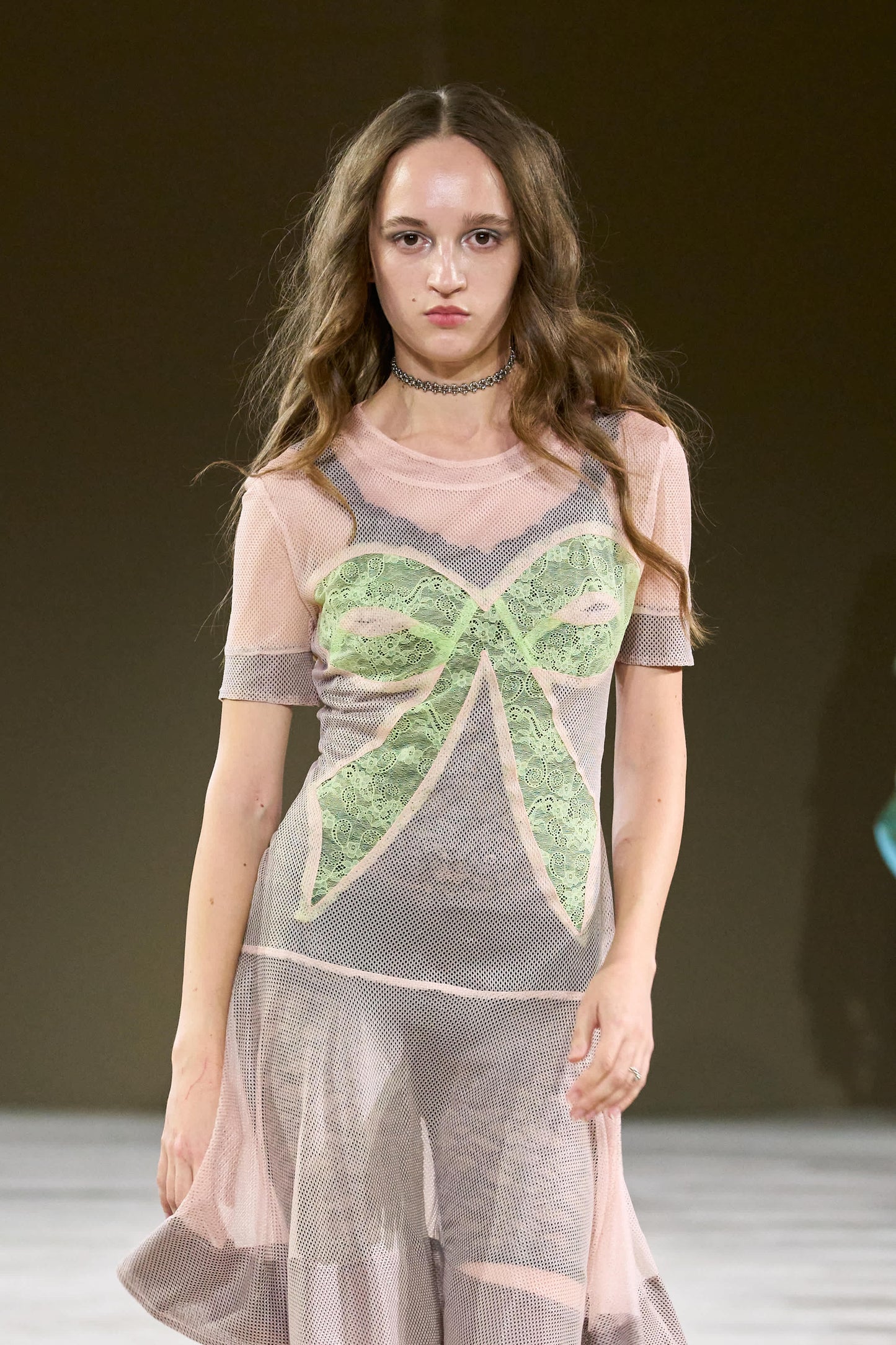 Bow Insert Short Sleeve Mesh Dress