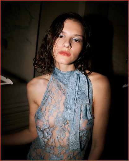 Halter-neck Short Multicolored Lace Dress