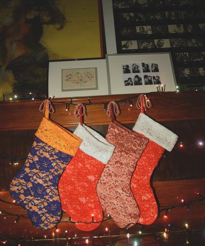 Limited Edition Lace Christmas Stocking Red&White